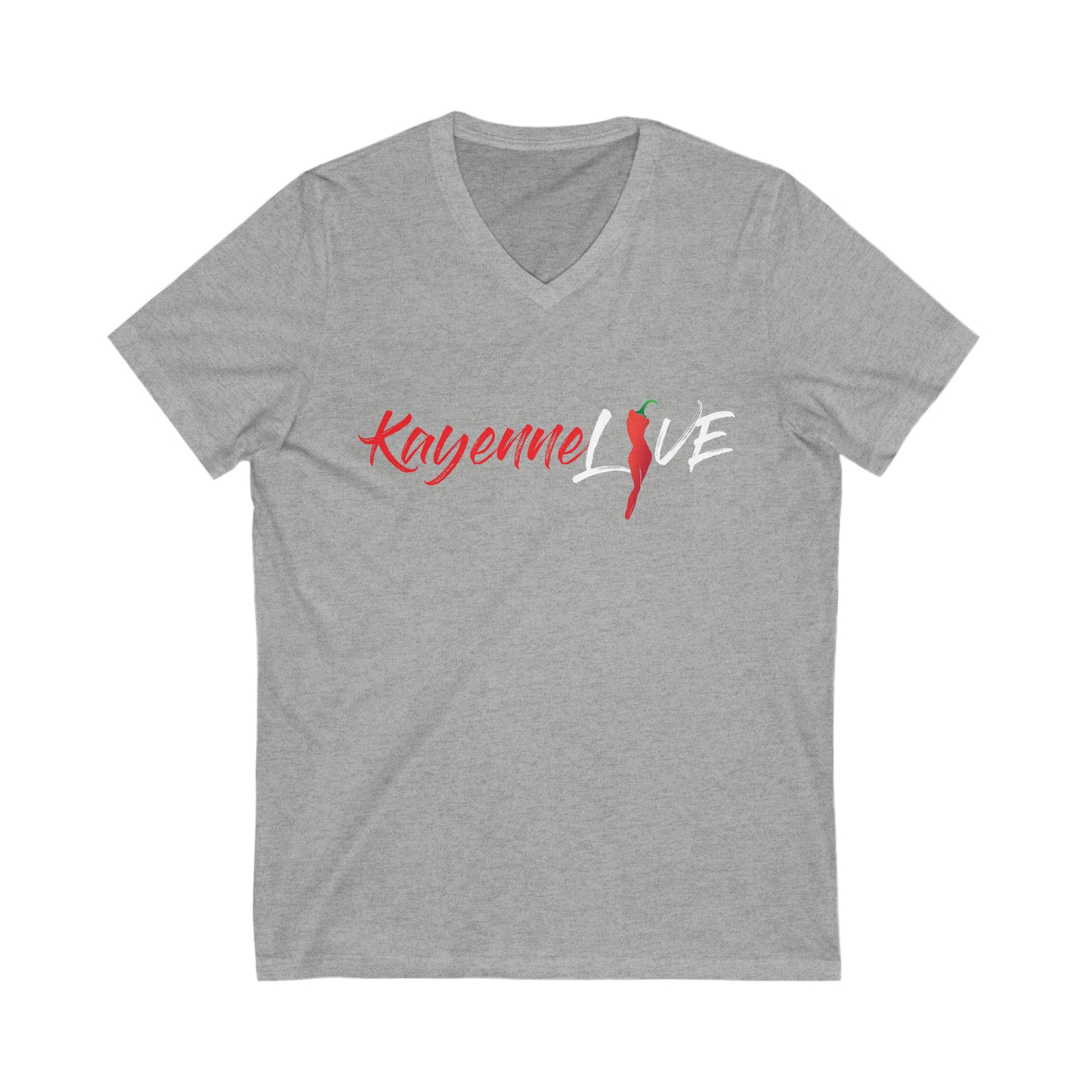 Kayenne Live Logo White_Unisex Jersey Short Sleeve V-Neck Tee