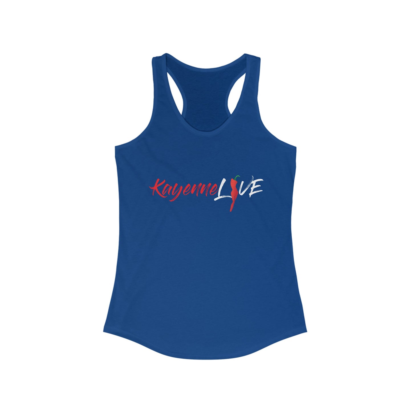 Kayenne Live White Logo_Women's Ideal Racerback Tank