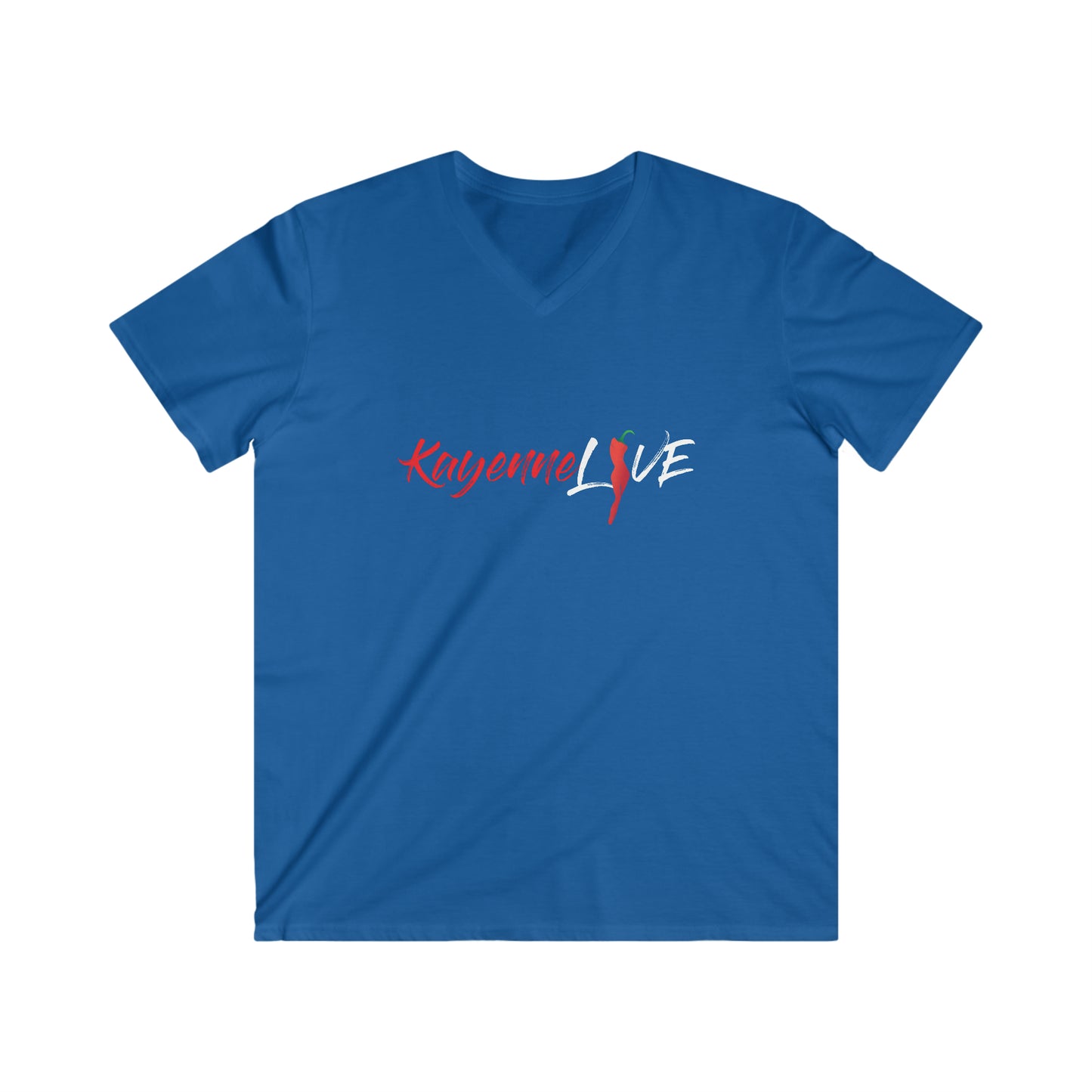 Kayenne Live Logo White_Men's Fitted V-Neck Short Sleeve Tee