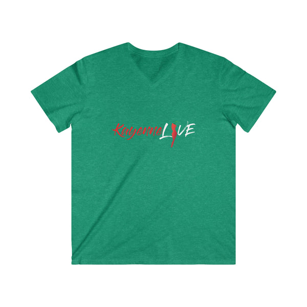 Kayenne Live Logo White_Men's Fitted V-Neck Short Sleeve Tee