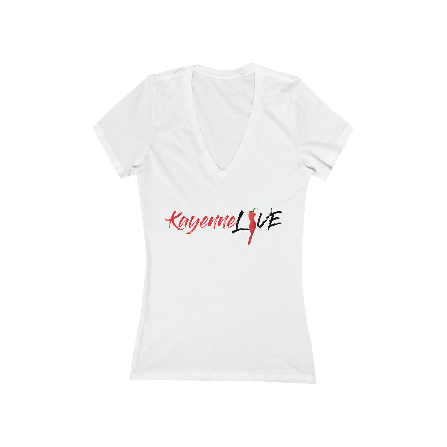 Kayenne Live Logo Black_Women's Jersey Short Sleeve Deep V-Neck Tee