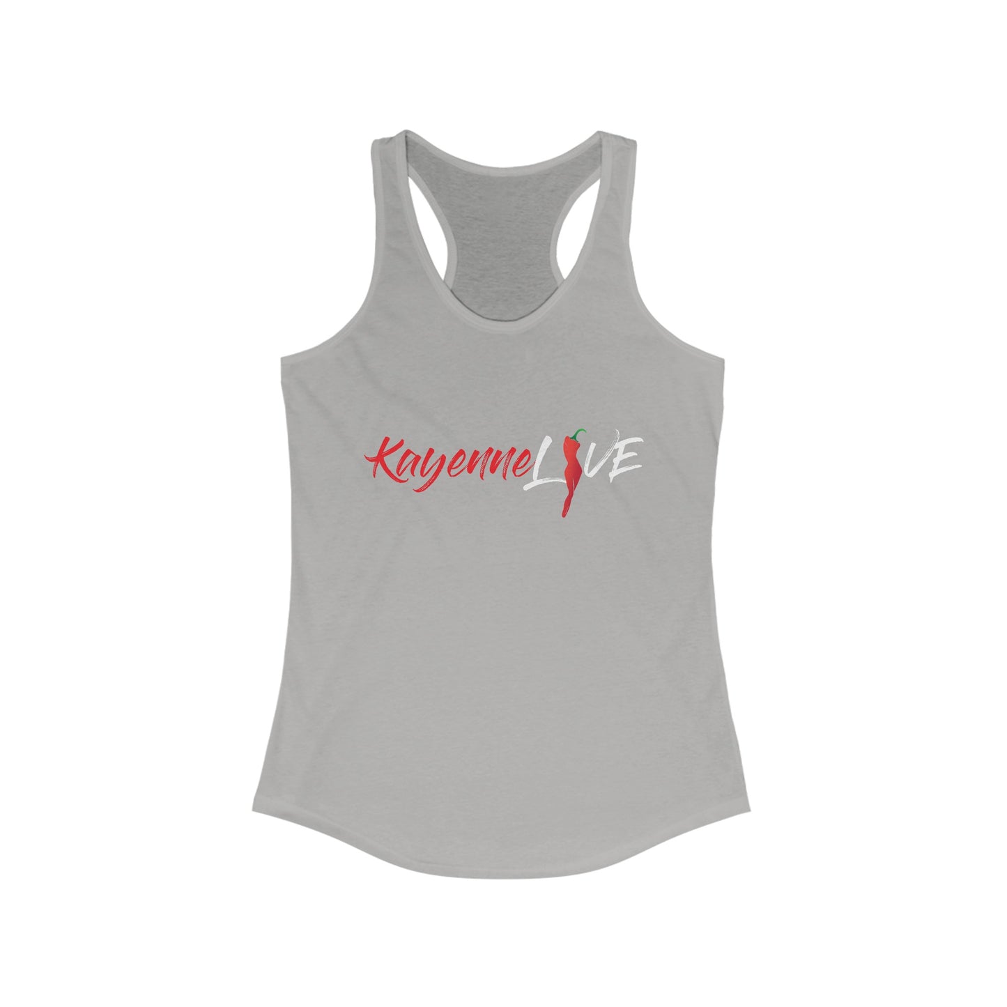 Kayenne Live White Logo_Women's Ideal Racerback Tank